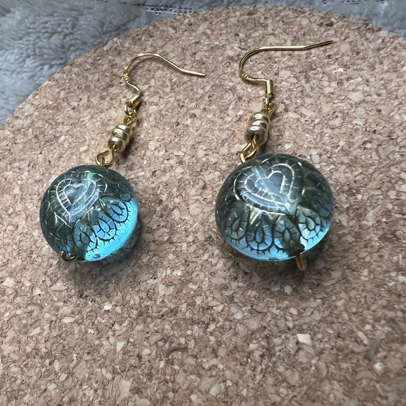 Blue Heart Bead Earrings - Picture 2 of 3